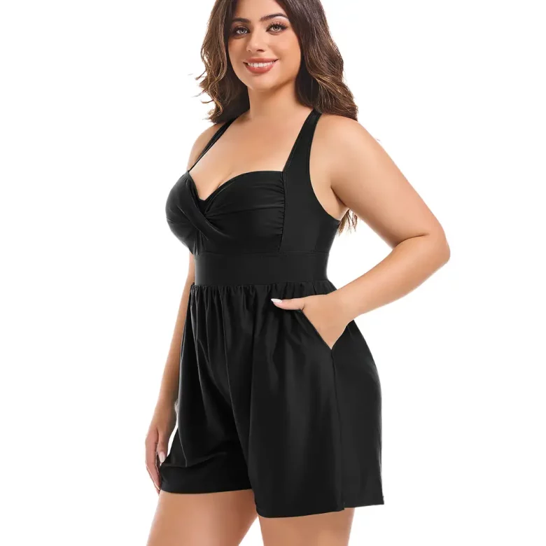 Aurora Story One Piece Black Jumpsuit Swimsuits with Pocket - Image 6