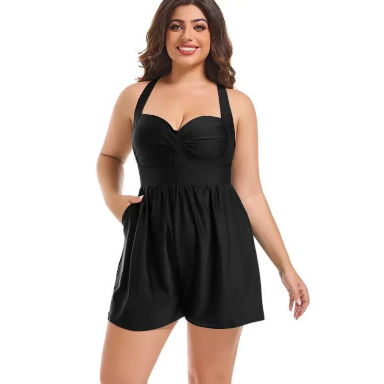 Aurora Story One Piece Black Jumpsuit Swimsuits with Pocket - Image 5