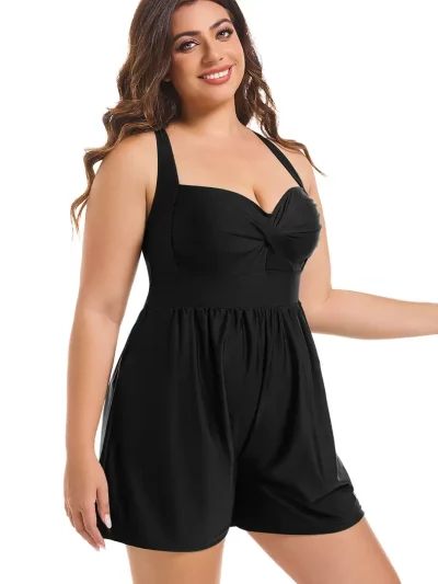 Aurora Story One Piece Black Jumpsuit Swimsuits with Pocket