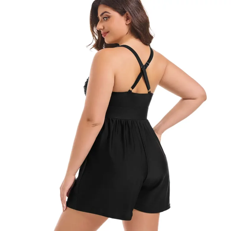 Aurora Story One Piece Black Jumpsuit Swimsuits with Pocket - Image 3
