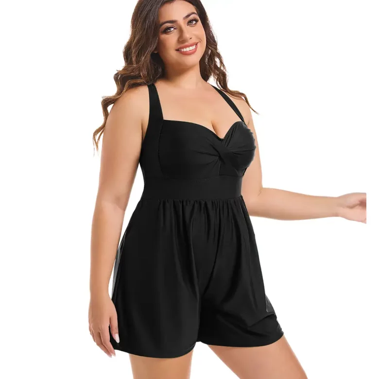 Aurora Story One Piece Black Jumpsuit Swimsuits with Pocket