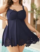 Laser Cut Ruched Drawstring A Line Swim Dress