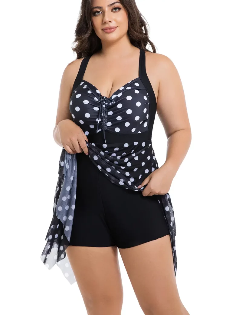 Polka Dot Ruched Ties Hanky Hem Crisscross Swim Dress - Image 6