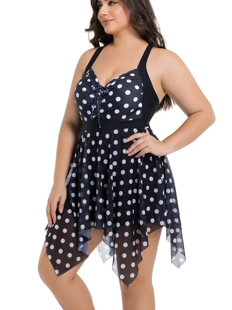 Polka Dot Ruched Ties Hanky Hem Crisscross Swim Dress - Image 5