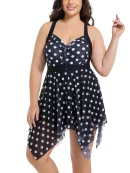 Polka Dot Ruched Ties Hanky Hem Crisscross Swim Dress