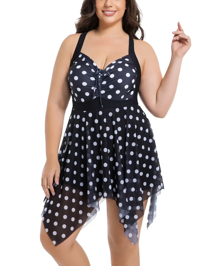 Polka Dot Ruched Ties Hanky Hem Crisscross Swim Dress - Image 4