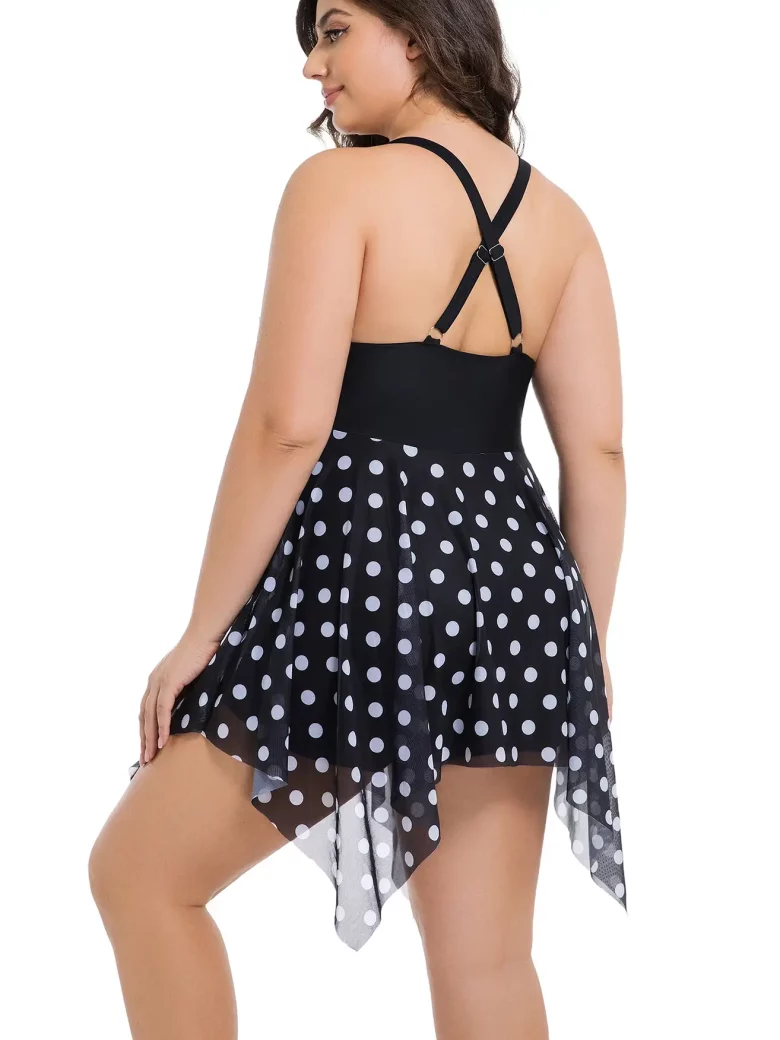 Polka Dot Ruched Ties Hanky Hem Crisscross Swim Dress - Image 3