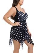 Polka Dot Ruched Ties Hanky Hem Crisscross Swim Dress