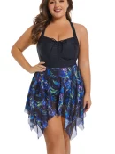 Patchwork Ruched Knot Asymmetrical Hem Swim Dress
