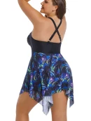 Patchwork Ruched Knot Asymmetrical Hem Swim Dress