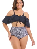 Large Size Ruffled Leopard Print Bikini Set