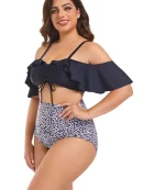 Large Size Ruffled Leopard Print Bikini Set