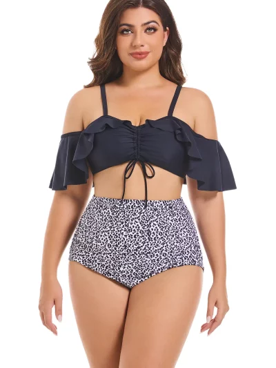 Large Size Ruffled Leopard Print Bikini Set
