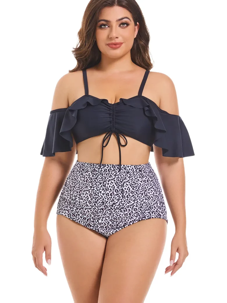 Large Size Ruffled Leopard Print Bikini Set